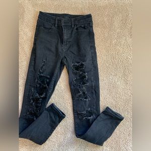 American Eagle Black Skinny Ripped Jeans, size 0/small